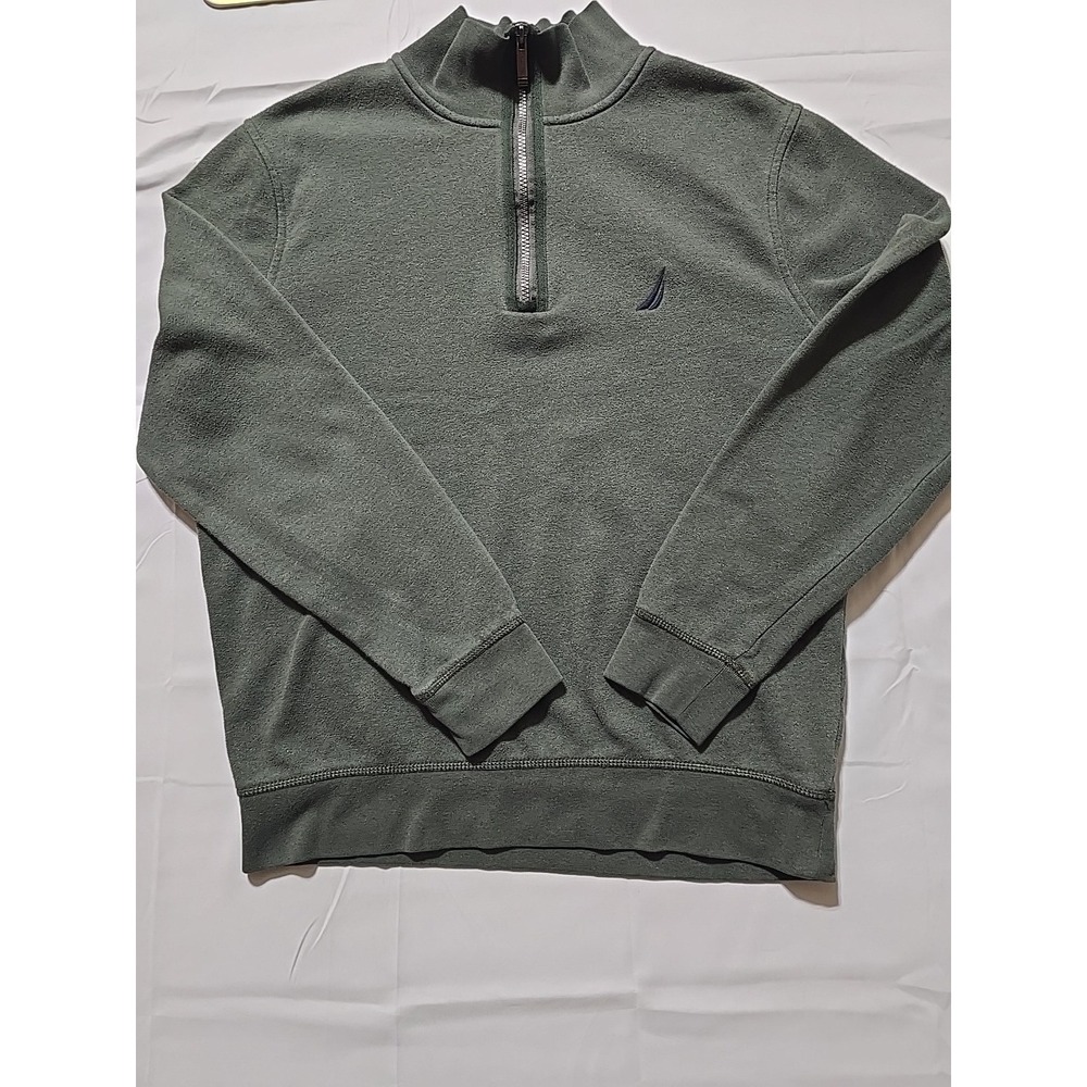 Nautica Mens Medium Green‎ 1/4 Zip Mock Neck Pullover Sweater Sweatshirt Preppy